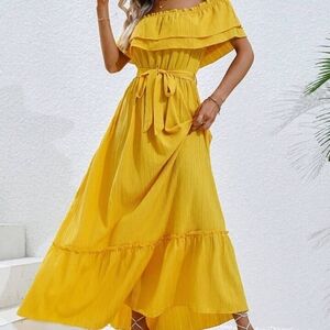 Elegant Yellow Off-Shoulder Maxi Dress